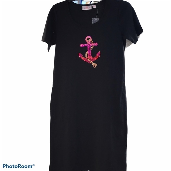 Quaker Factory Woman’s Short Sleeve Sequin Anchor Dress Cover Up Boat Dress XS - Picture 1 of 3
